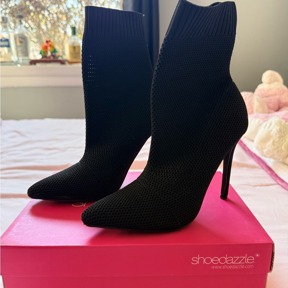 Shoe Dazzle Black Knit Sock Stiletto Booties